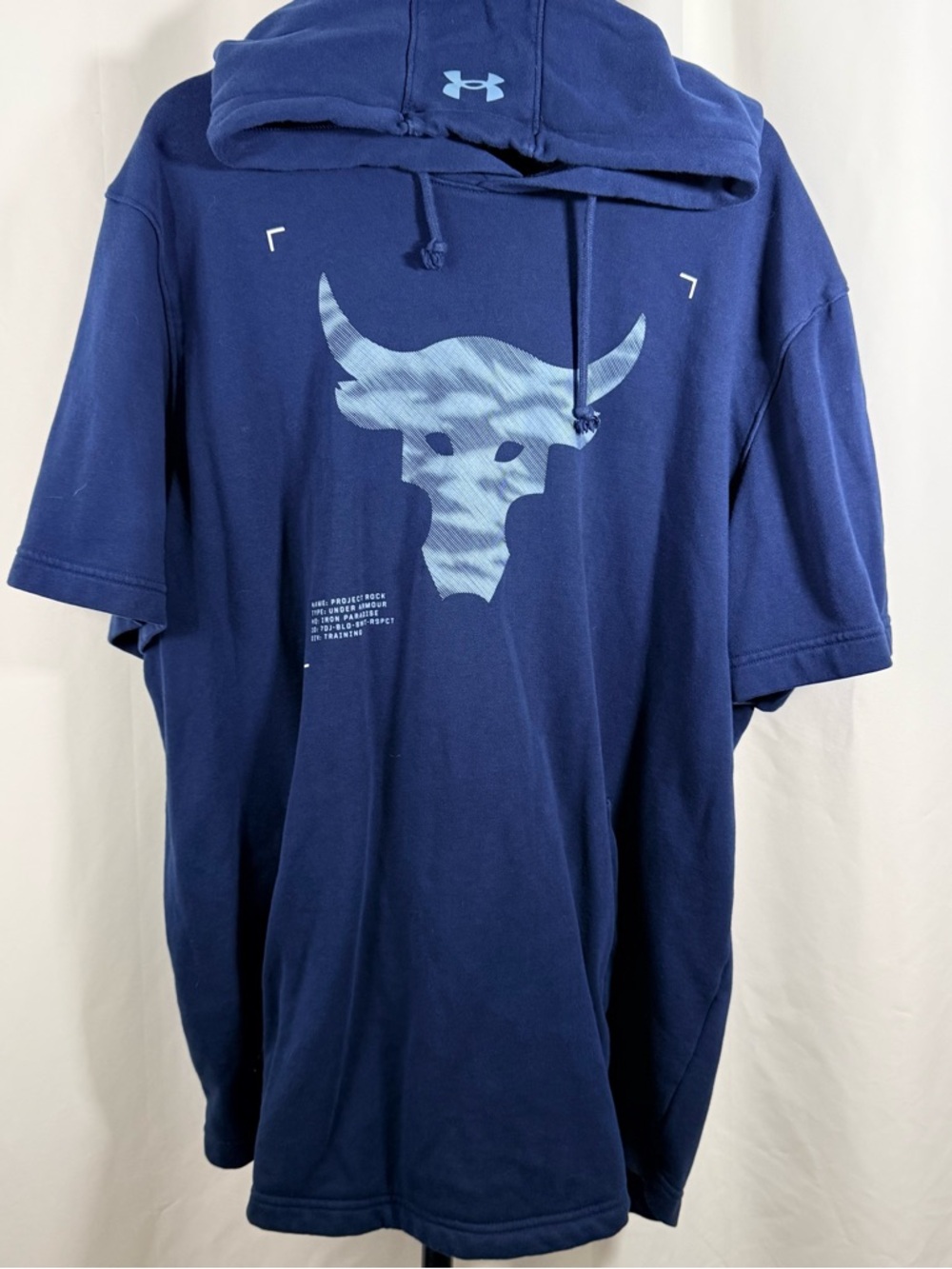Under Armour Navy Blue Project Rock Short-Sleeve Hoodie with Bull Logo